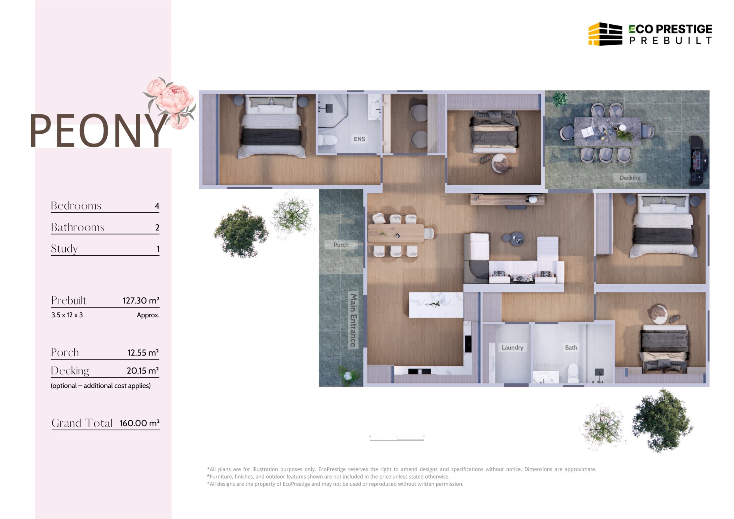 Peony (160㎡ | 4 Beds, 2 Baths + 34.34㎡ Deck)