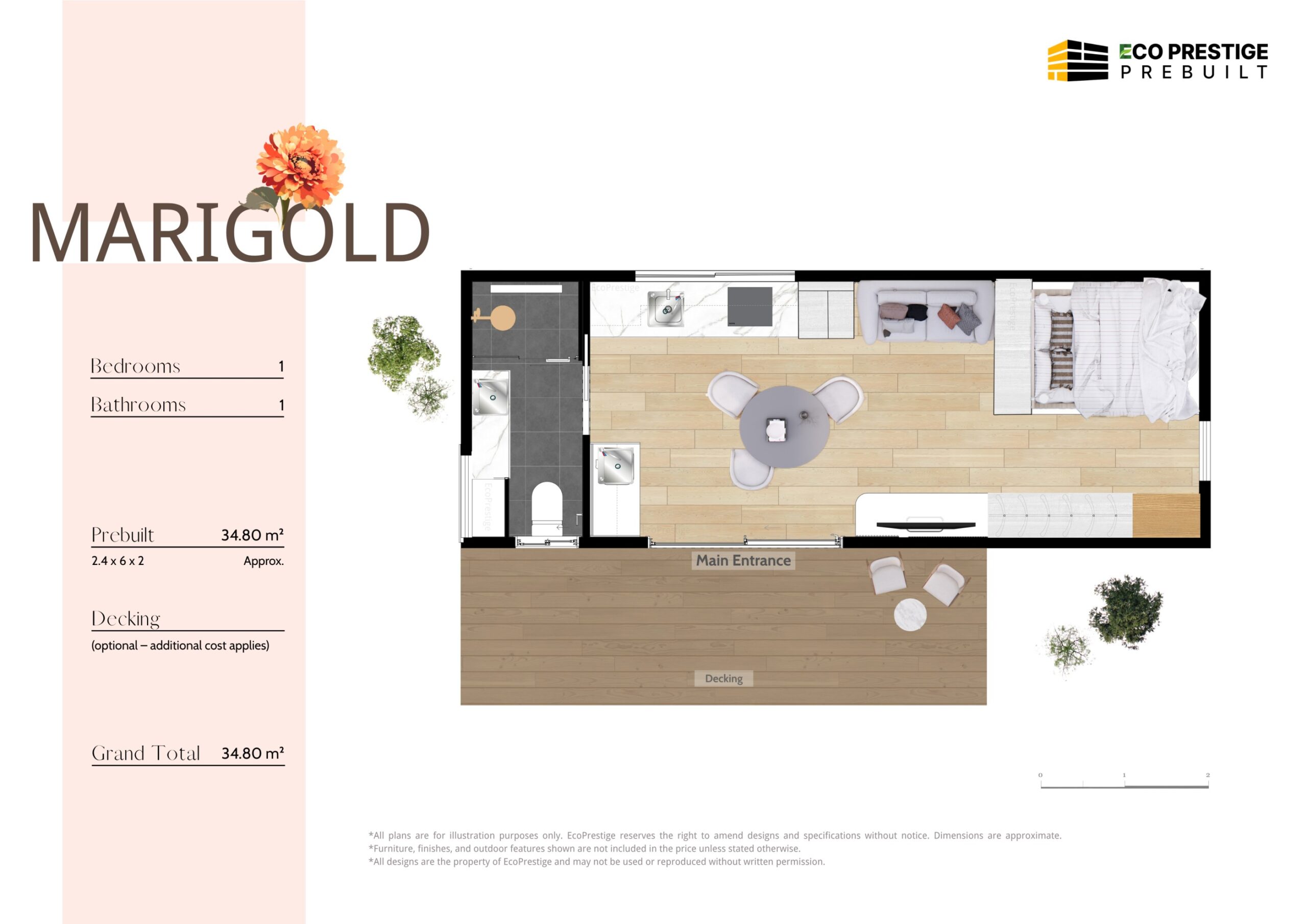 Marigold (34.80㎡ | 1 Beds, 1 Bath)