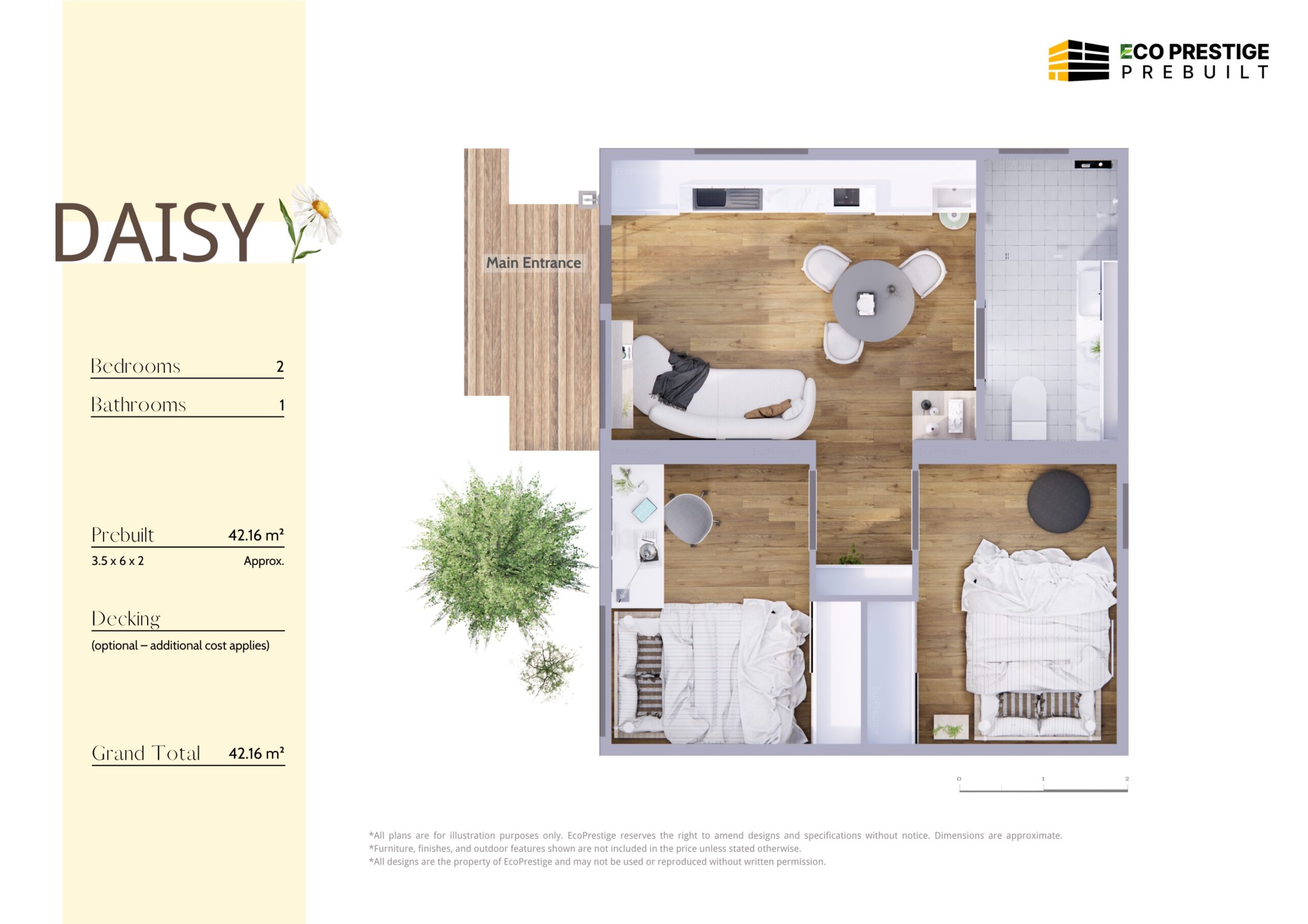 Daisy (42.16㎡ | 2 Beds, 1 Bath)