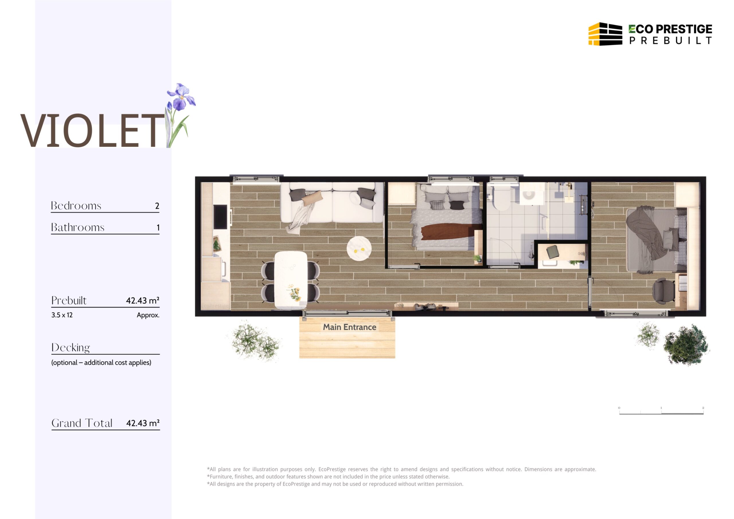 Violet (42.43㎡ | 2 Beds, 1 Bath)