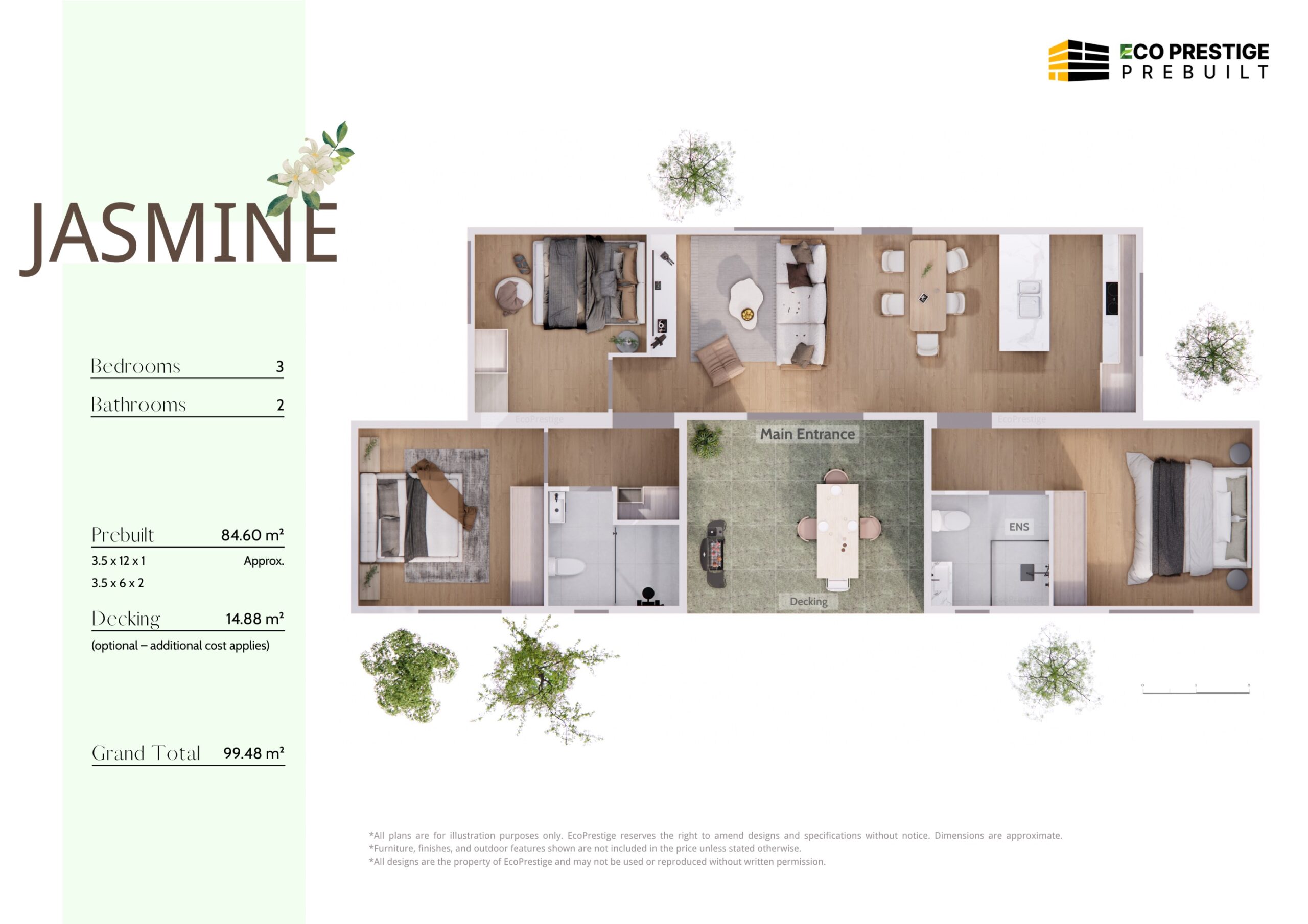 Jasmine (84.60㎡ | 3 Beds, 2 Baths + 14.88㎡ Deck)