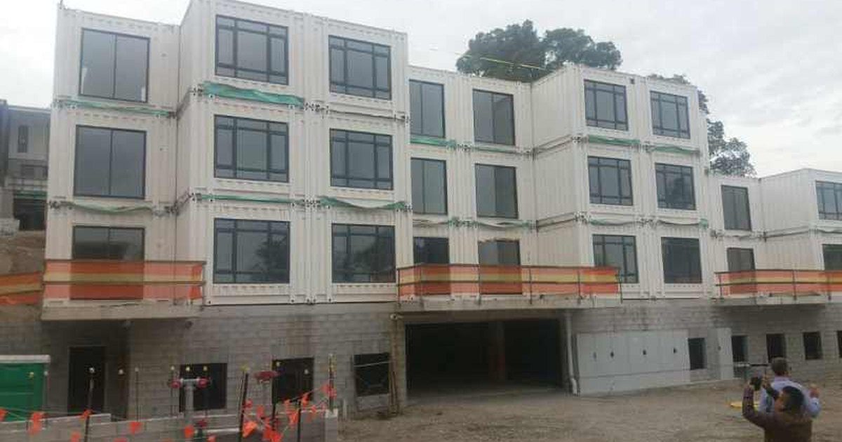 Three storey pre-cladded steel-framed modular apartment building with non-combustible external walls under construction in Australia